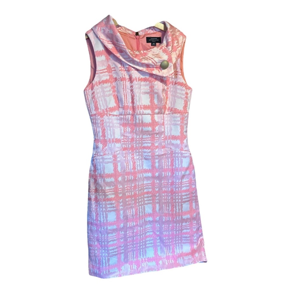 Elie Tahari Pink and Purple Sheath Mini Dress with Cowl Neck